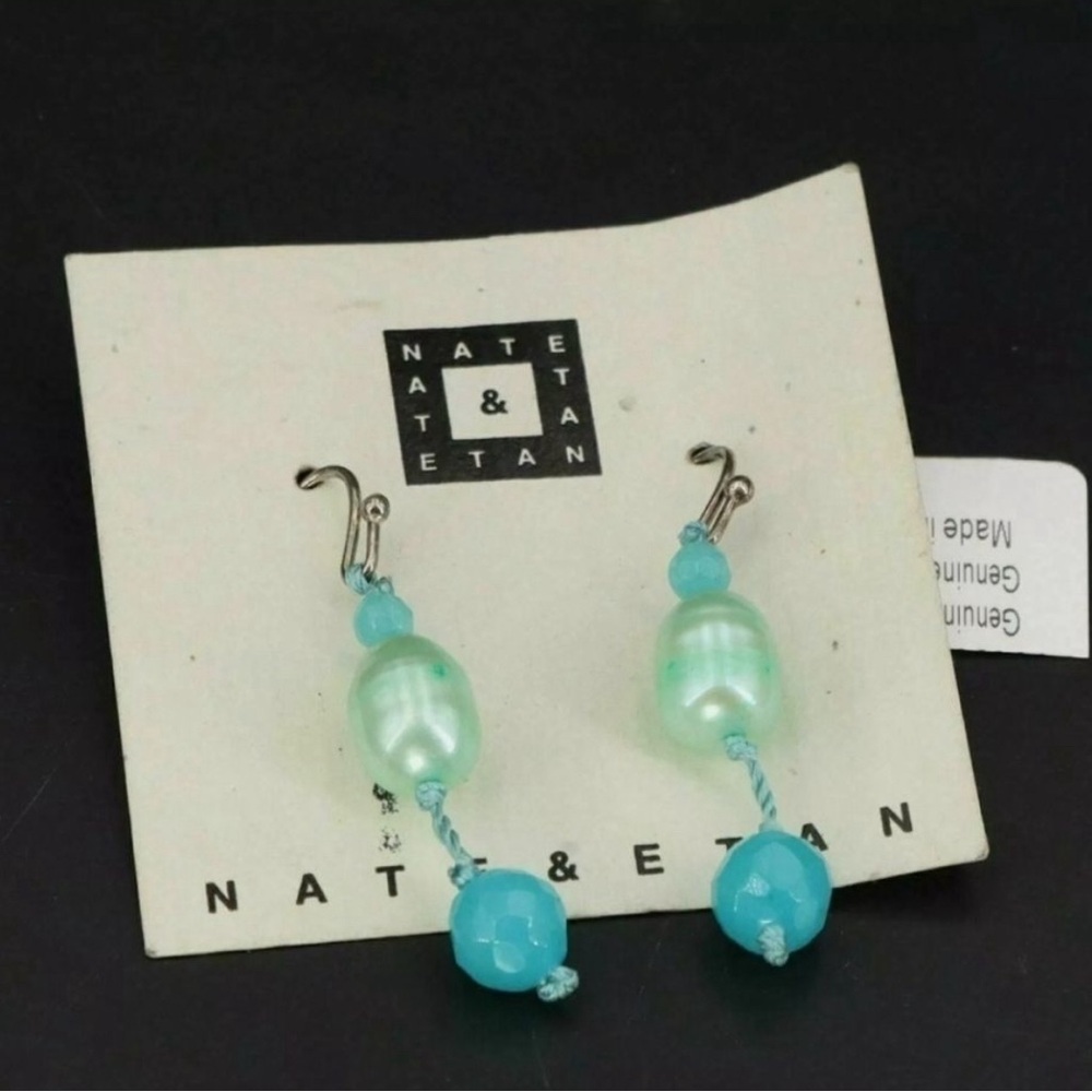 NWT earrings BLUE QUARTZITE stones Freshwater Pearls .925 Sterling pierced